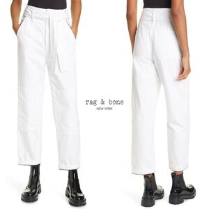 RAG & BONE NWT SUPER HIGH RISE PAPERBAG-WAIST DARTED CROP WHITE PANTS. SIZE 26